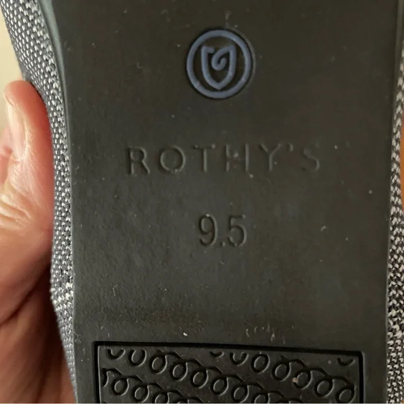 Rothys The Flat Flax Black & White Gray Birdseye Round Toe Ballet Shoes Sz 9.5 - Picture 14 of 14